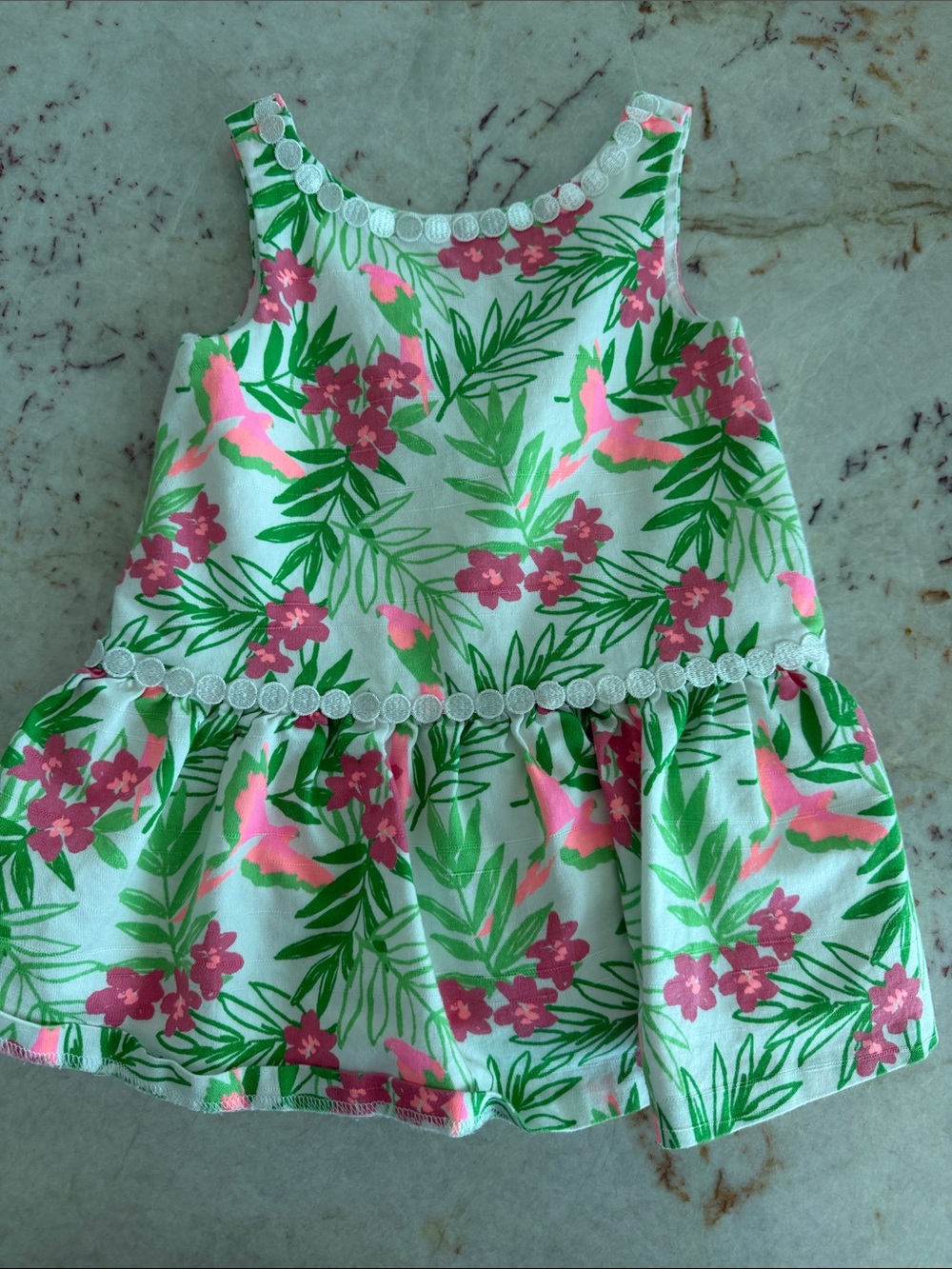 Janie + Jack Floral Tropical Toddler Dress in Green, Pink & White